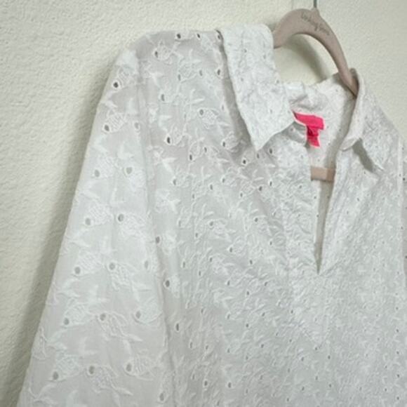 Lilly Pulitzer White Eyelet Fish Pattern Top Size S - Excellent Condition - Picture 3 of 8